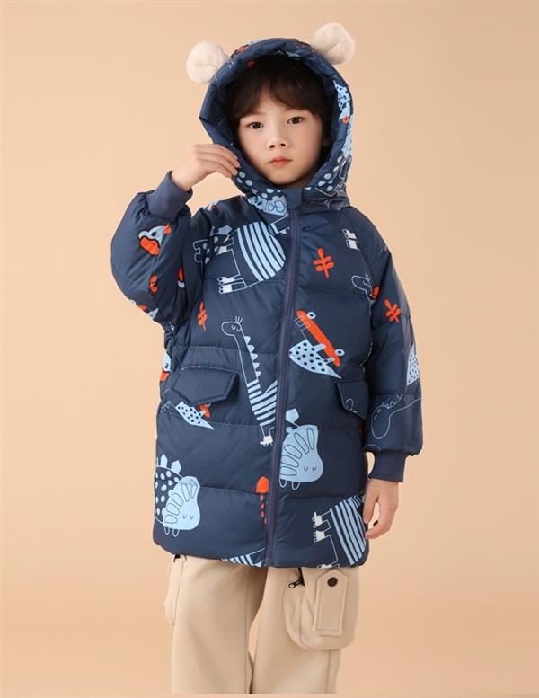 کاپشن کلاهدار ضداب داخل پشم شیشه طرح جوجه اردک رنگ سورمه ای کد 21533