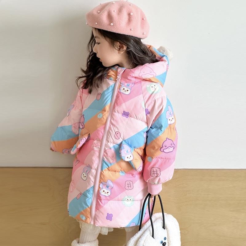 کاپشن کلاهدار ضداب داخل پشم شیشه طرح جوجه و خرگوش رنگ صورتی کد 21534