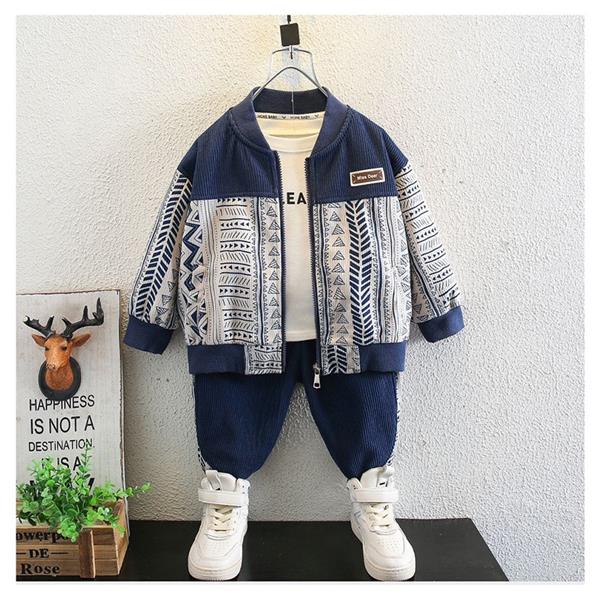 ست سویشرت و شلوار کبریتی طرح بته جقه رنگ سورمه ای و شیری کد 21540