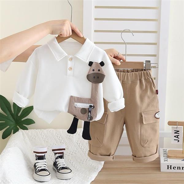 ست دورس سفید طرح زرافه بزرگ برجسته بت شلوار کتان کرم کد 21542