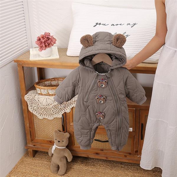 کاپشن سرهمی کلاهدار خرس برجسته رنگ نسکافه ای کد 21575