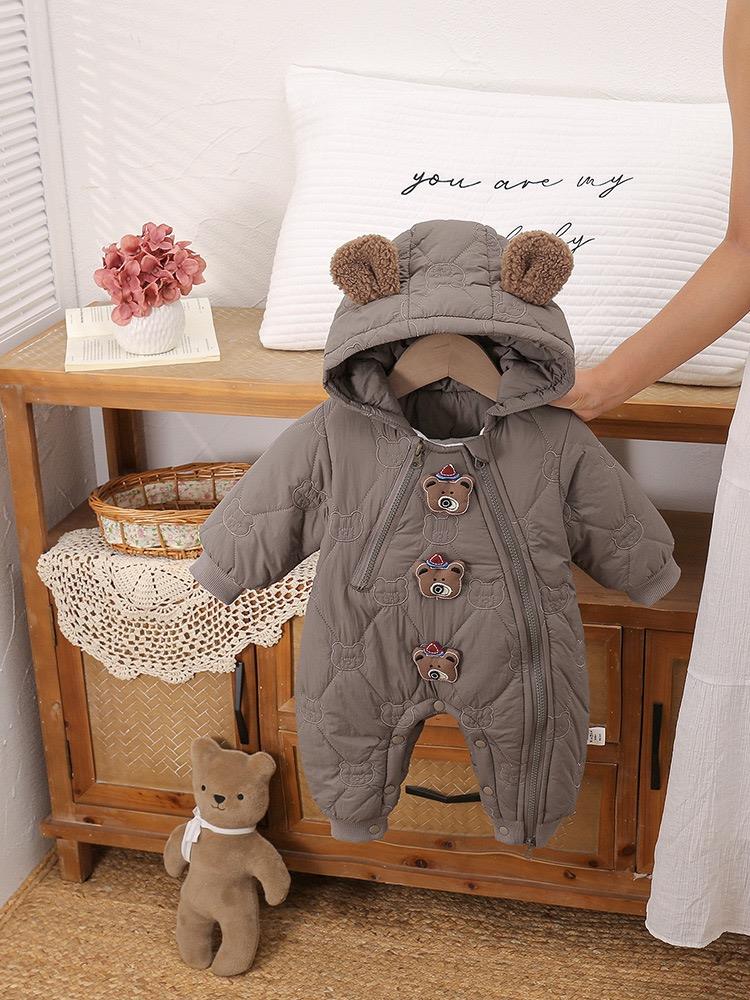 کاپشن سرهمی کلاهدار خرس برجسته رنگ نسکافه ای کد 21575