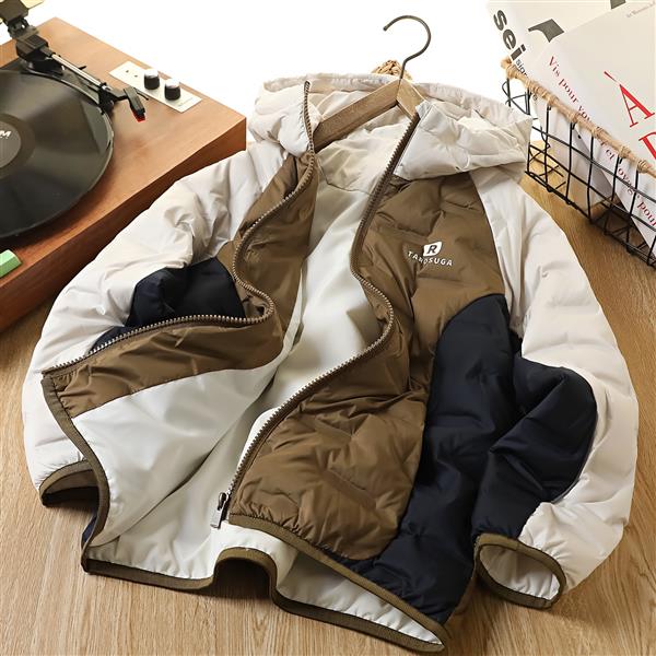 کاپشن ضداب کلاهدار طرح TAROSUGA رنگ قهوه ای و سورمه ای کد 21583