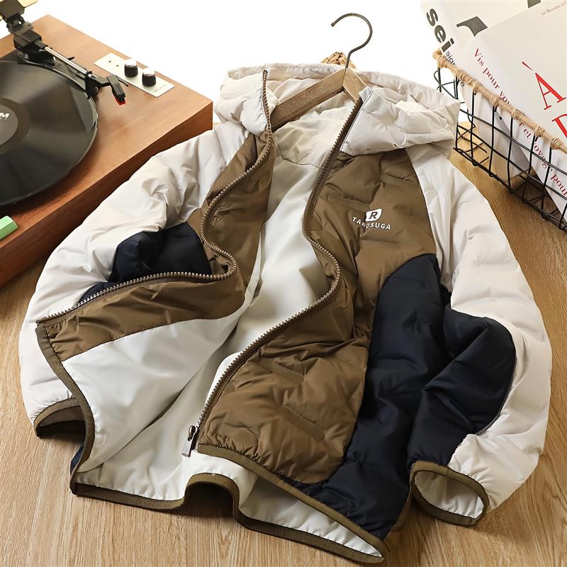 کاپشن ضداب کلاهدار طرح TAROSUGA رنگ قهوه ای و سورمه ای کد 21583