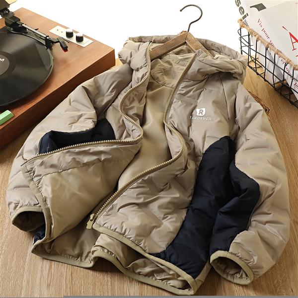 کاپشن ضداب کلاهدار طرح TAROSUGA رنگ کرم  و سورمه ای کد 21584