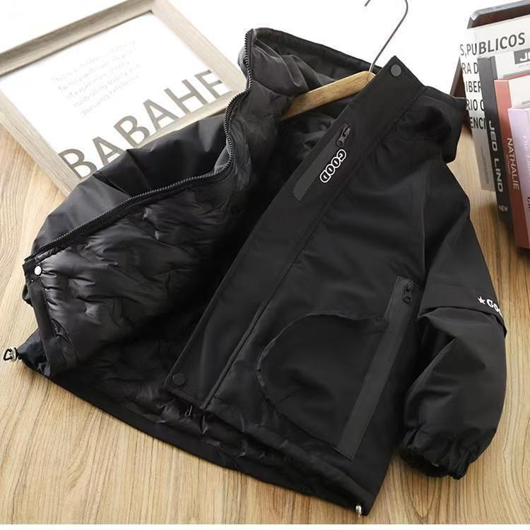 کاپشن ضخیم ضداب کلاهدار سه زیپ طرح GOOD رنگ مشکی کد 21586