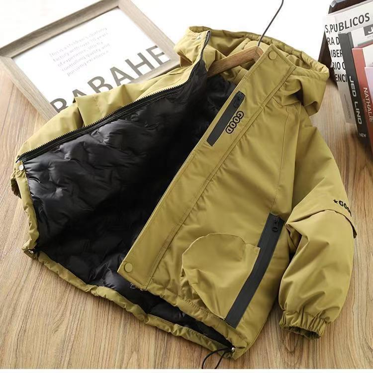 کاپشن ضخیم ضداب کلاهدار سه زیپ طرح GOOD رنگ فسفری کد 21587