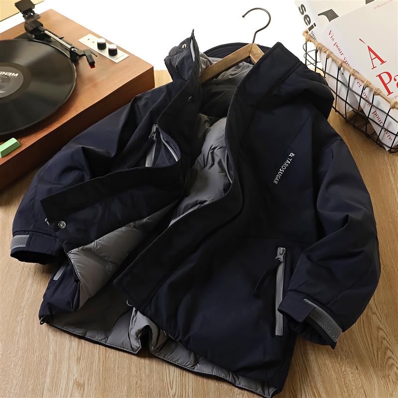 کاپشن ضداب کلاهدار داخل لاینردار طرح TAROSUGAR & رنگ سورمه ای کد 21592