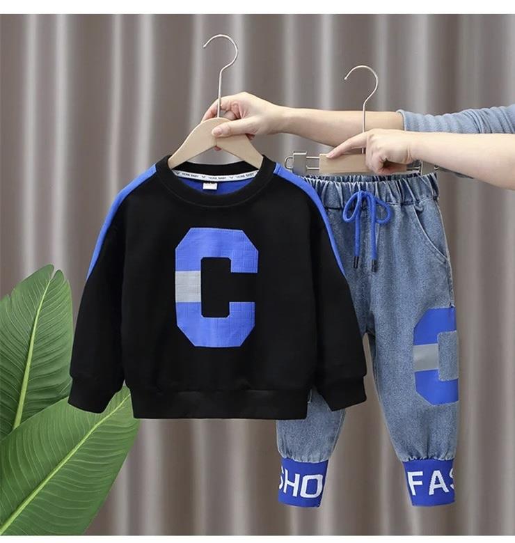 ست دورس  مشکی و ابی طرح C با شلوار جین ابی گت دار کد 21602