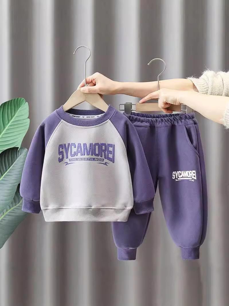 ست دورس و شلوار طرح SYCAMOREEI رنگ طوسی و بنفش کد 21676