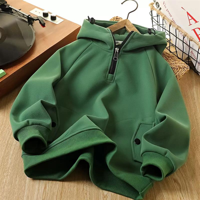 هودی نیم زیپ فشن دو جیب رنگ سبز کد 21686