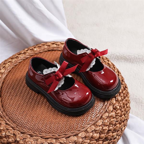 کفش عروسکی ورنی پاپیون گیپوری رنگ زرشکی کد 21809