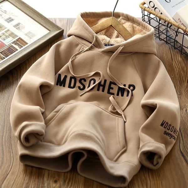 هودی کلاهدار با لاینر کرکی طرح MOSOHENR رنگ کرم کد 22120