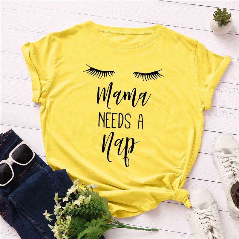 تیشرت زرد طرح mama needs a nap کد 8229